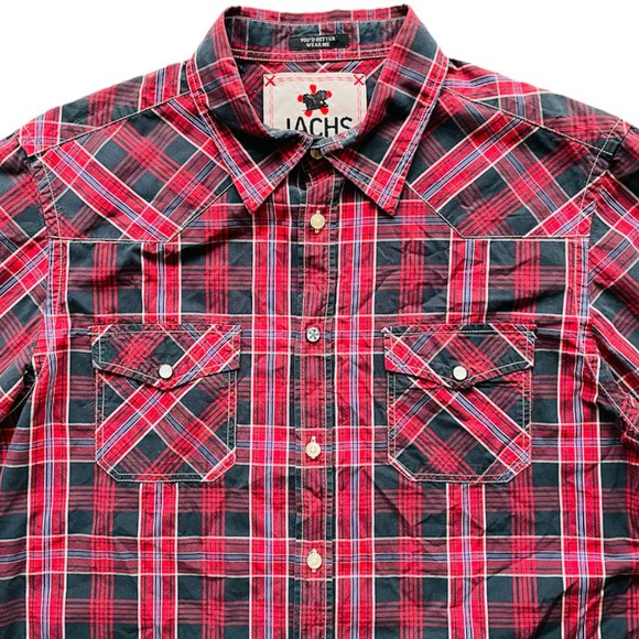 JACHS Shirt Size XL Men's X Large Red Plaid Pearl Snaps Long Sleeve Button Up - Picture 1 of 10